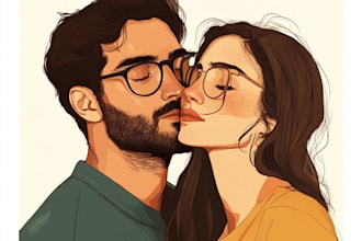 draw a cute cartoon couple portrait