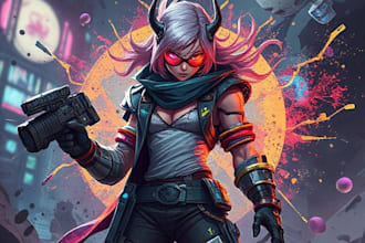 design cyberpunk and fantasy character splash art