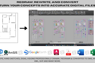 draft 2d autocad drawings, from sketch, PDF, jpg to dwg etc