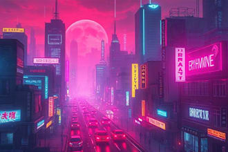 draw a cyberpunk synthwave city for you