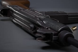 craft 3d uzi gun, submechanical product, weapon design, hard surface, solidworks