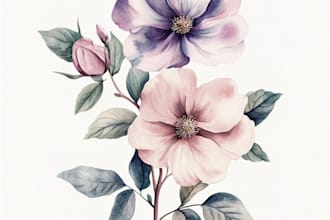 watercolor botanical illustrations of flowers and plants
