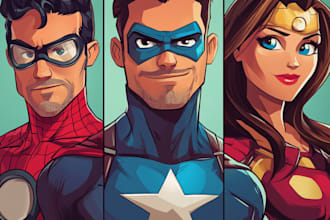 make superhero cartoon caricature characters
