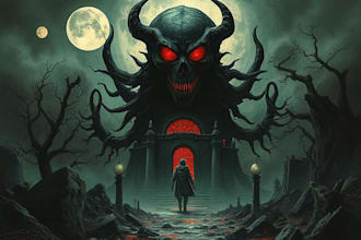 create a dark art illustration for album covers and more