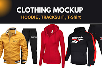design 2d, 3d tracksuit mockups ,hoodie  and streetwear clothing