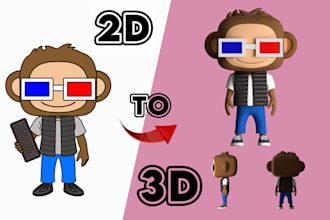 convert 2d to 3d charcater model toy design cute cartoon charcater, animal, pet
