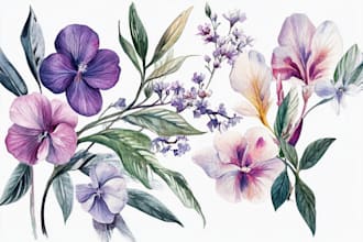 draw line art illustrations, botanical flowers, plants