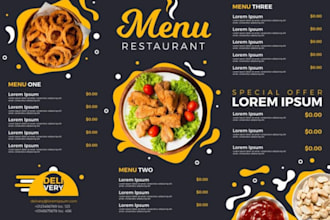 do a creative awesome menu design restaurant menu design and digital menu