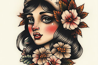 draw custom american traditional tattoo design for you