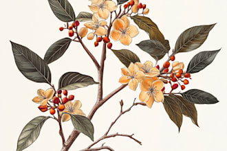 make a amazing botanical vector line art illustration
