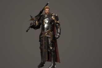 mod character warrior3d pbr, fur realistic texture modular game, sculpt3d, rig3d