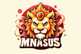 design realistic japanese lion head mascot logo with unlimited revision