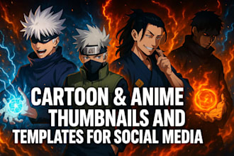 create cartoon anime thumbnails, templates for social media