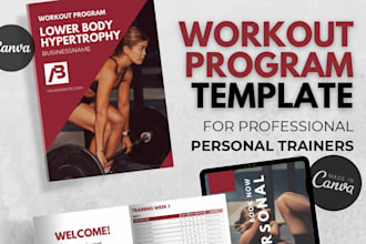design custom canva fitness ebook guide ,canva printable workout planners,flyers