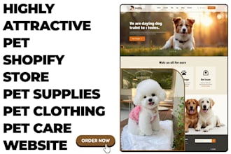 design attractive pet shopify store pet supplies pet clothing pet care website