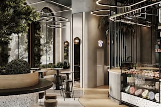 3d café interior design, lounge bar interior, 3d virtual staging and nightclub