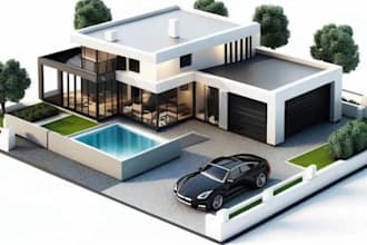 design realistic 3d architecture exterior of house, commercial building model
