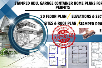 stamped adu, garage container home plans for city permits