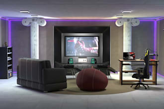 remodel 3d modern gaming room, vr zone design,render game arcade,studio interior