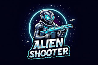 design awesome alien shooter mascot logo  with express delivery
