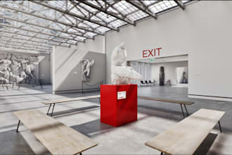 create 3d museum, 3d art gallery space, exhibition room, interior design in vray