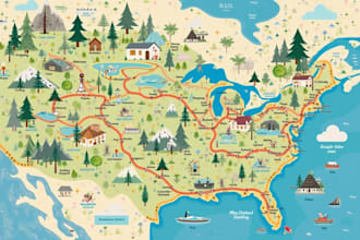 draw custom travel illustrated vector map design
