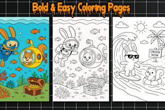 design bold and easy doodle illustration coloring book pages