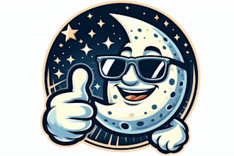do awesome cool thumb up moon wearing sunglasses mascot  logo