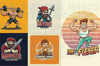do caricature mascot retro vintage cartoon character business logo design style