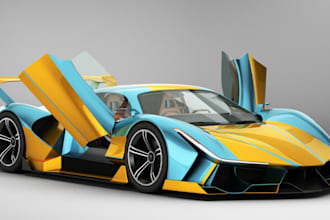 design custom 3d car model for games, printing with rendering