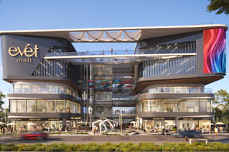 refurbish 3d building plaza, shopping terrace,retail store,grocery interior