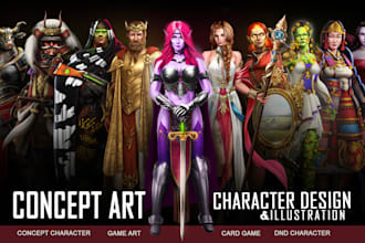 create dnd character design, concept art and illustration