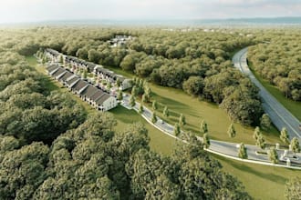 modernize 3d landscape design, commercial space city layout, site plan exterior