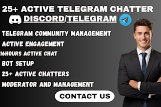be your telegram social media community manager, 20 active chatters