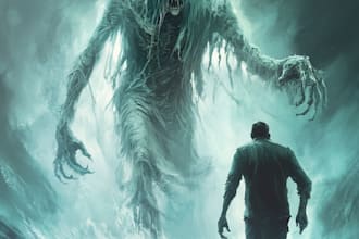 do a dark horror fantasy character art in black and white