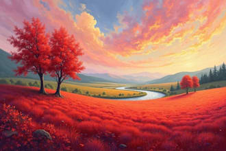 paint landscape in oil painting on canvas