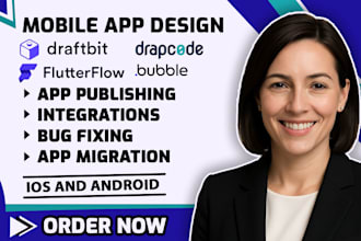 do app publish mobile app design on adalo, flutterflow, bubble io mvp appmysite