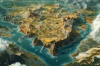 create line art fantasy map illustration