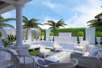 do landscape design, garden, frontyard, backyard, swimming pool, 3d rendering