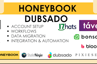 setup honeybook dubsado tave bonsai bloom studioninja 17hats pixieset workflows