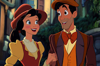 draw cartoon disney couple portrait