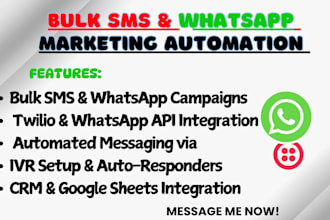 setup bulk SMS whatsapp API campaign marketing via twilio make zapier automation