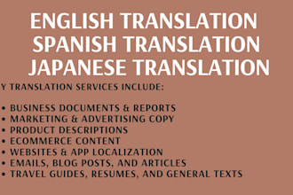 translate or edit professionally to japanese or english or spanish