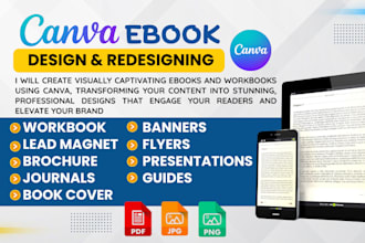 do canva ebook design, presentation, journal design, workbook design lead magnet