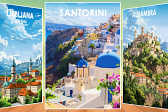 design vintage, retro and art deco travel posters