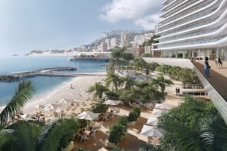 redesign3d hotel resort exterior,beach plaza visualization,cgi oceanfront render