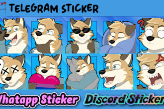 design telegram sticker, discord sticker, animated sticker, emoji, furry art