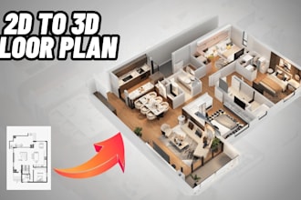 redraw and design 2d to 3d floor plan quickly