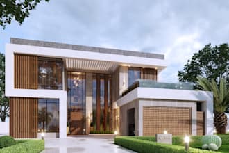 modern house elevation, facade modeling, vr tour, hd render, luxury condo, patio