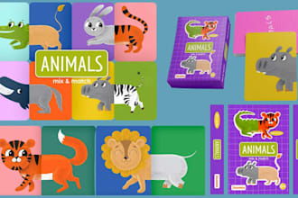 do digital illustration animal card design educational memory kid card game art